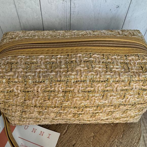 Tweed Pouch with Removable Wristlet Strap Tan Neutral Bag NEW FAST SHIP - Picture 2 of 7